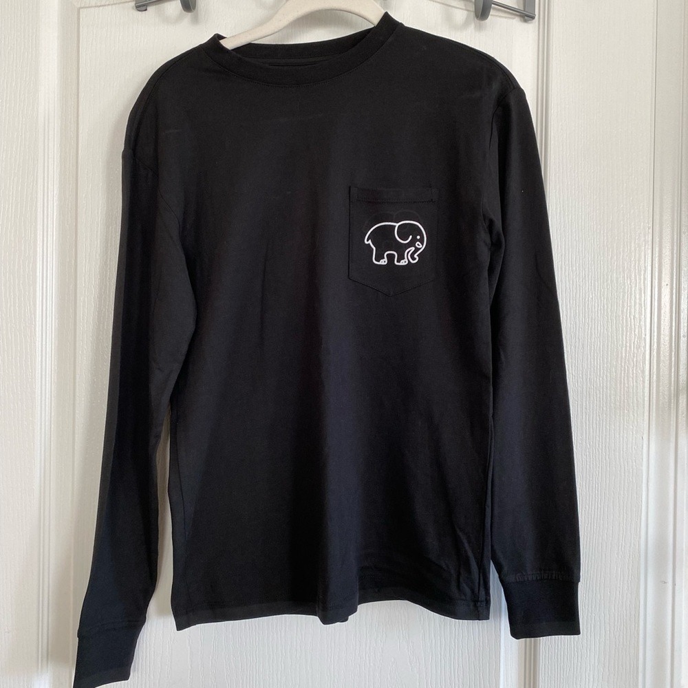 Ivory Ella Top Womens XS Black Organic Cotton Pumpkin Elephant Long Sleeve Shirt